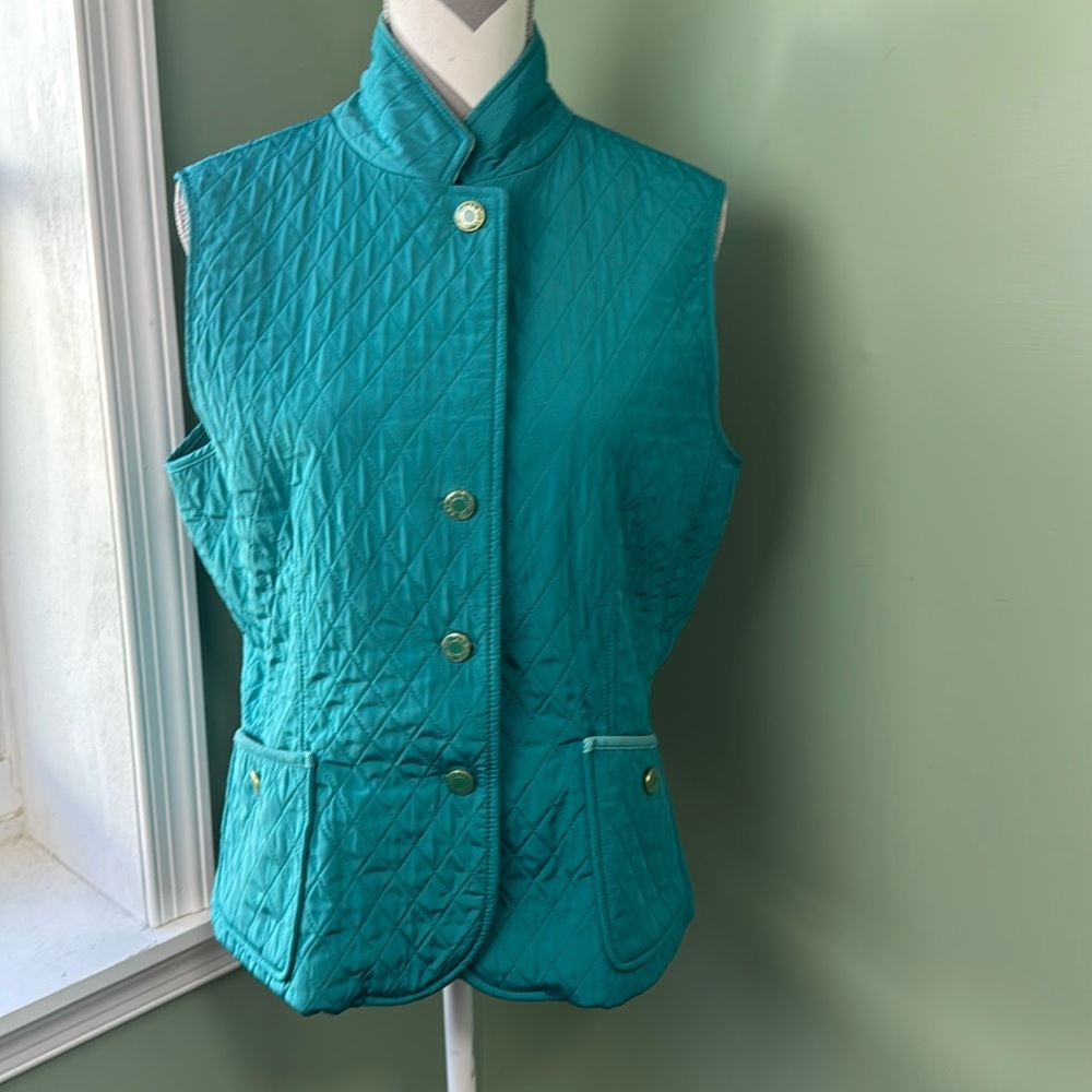 Talbots teal quilted vest large petite